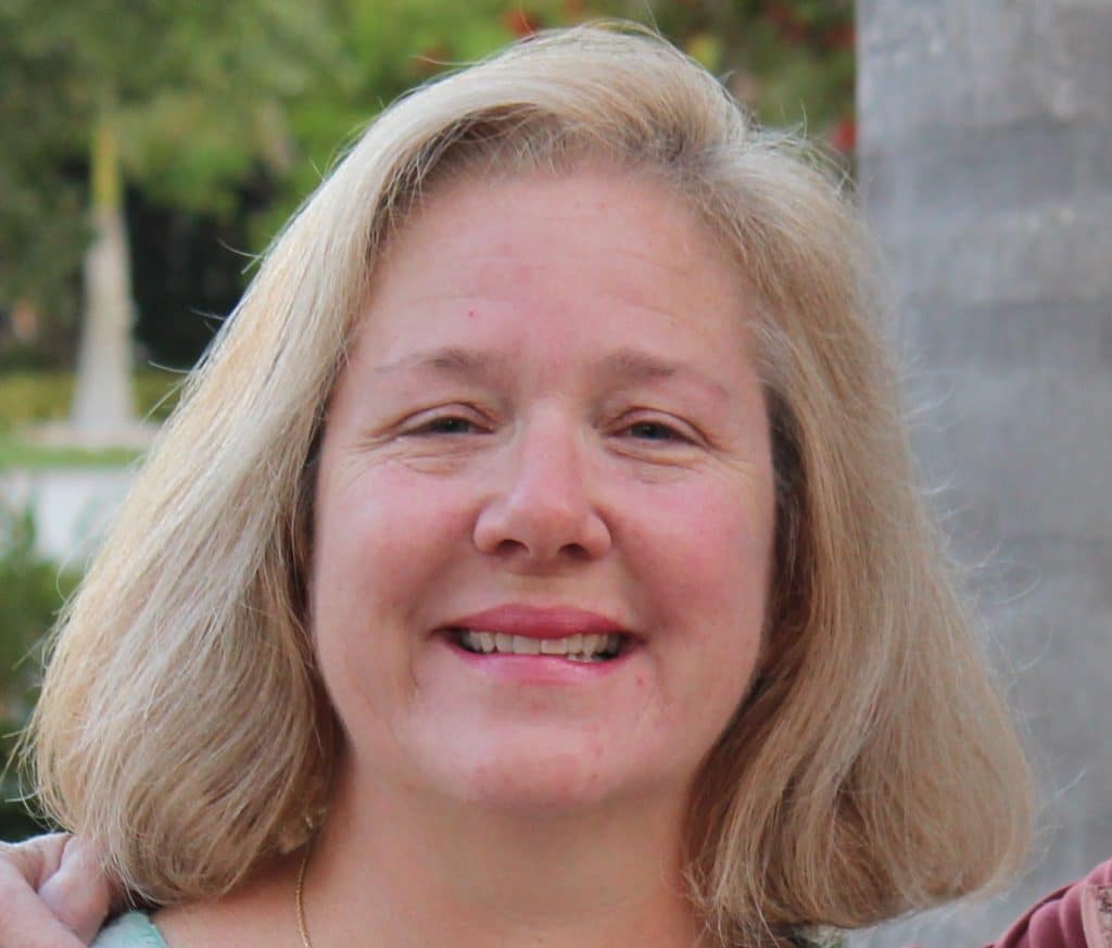 A woman with blonde hair.