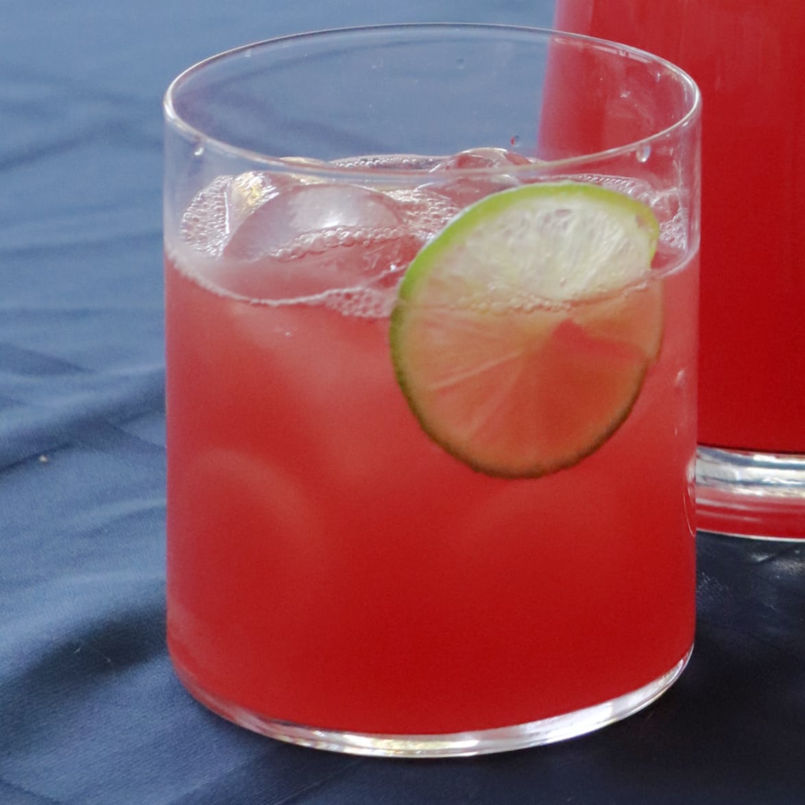 Close up of a glass of watermelon agua fresca.